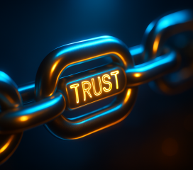 golden chain link with the word "TRUST" engraved on the central link